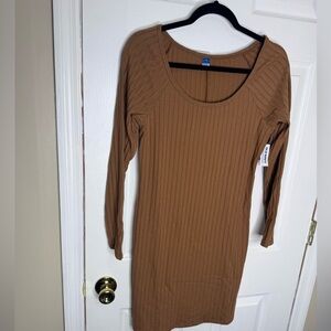 Old Navy Tan Ribbed Long Sleeve Dress